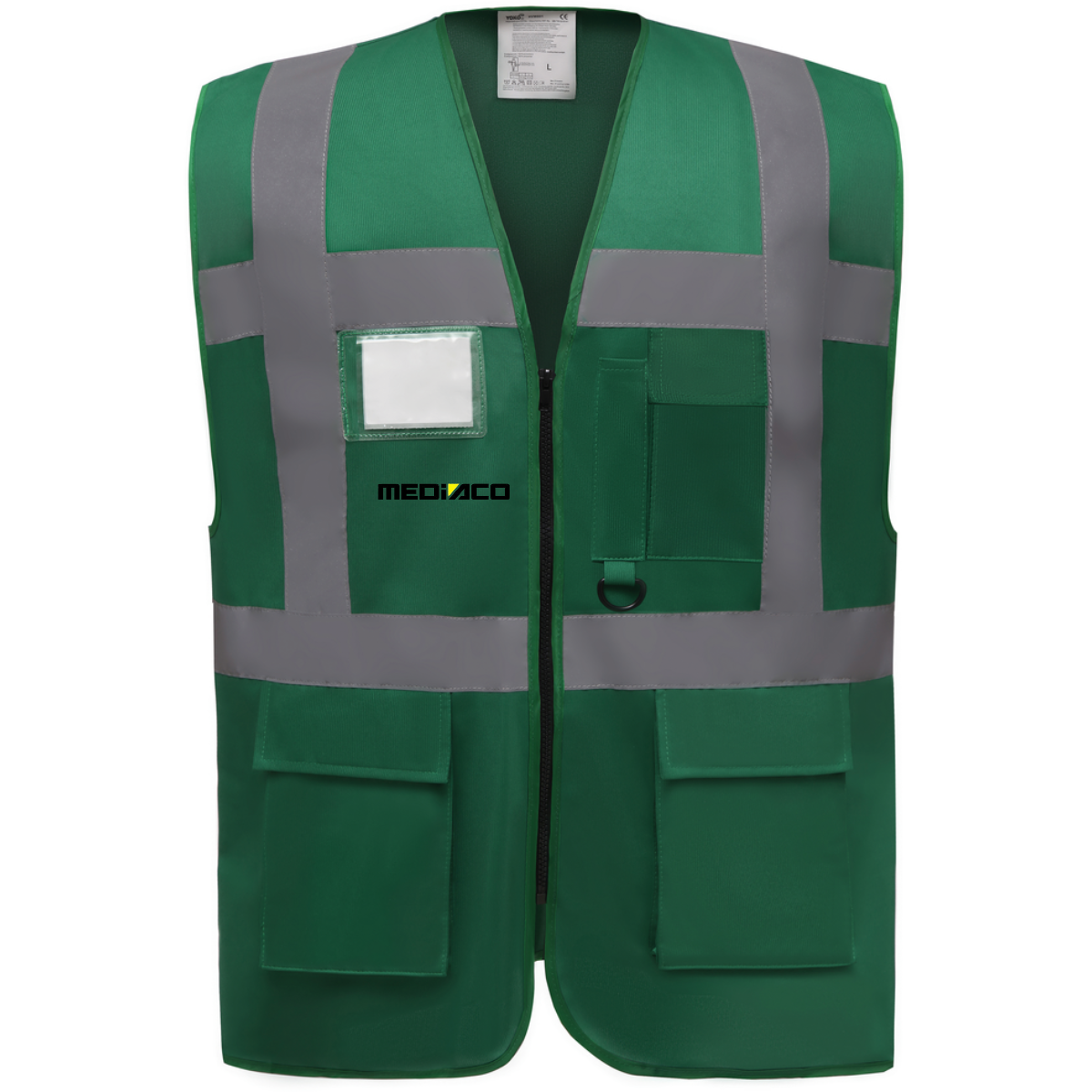 Gilet HV multipoches zippé vert avec logo "MEDIACO" - V7581