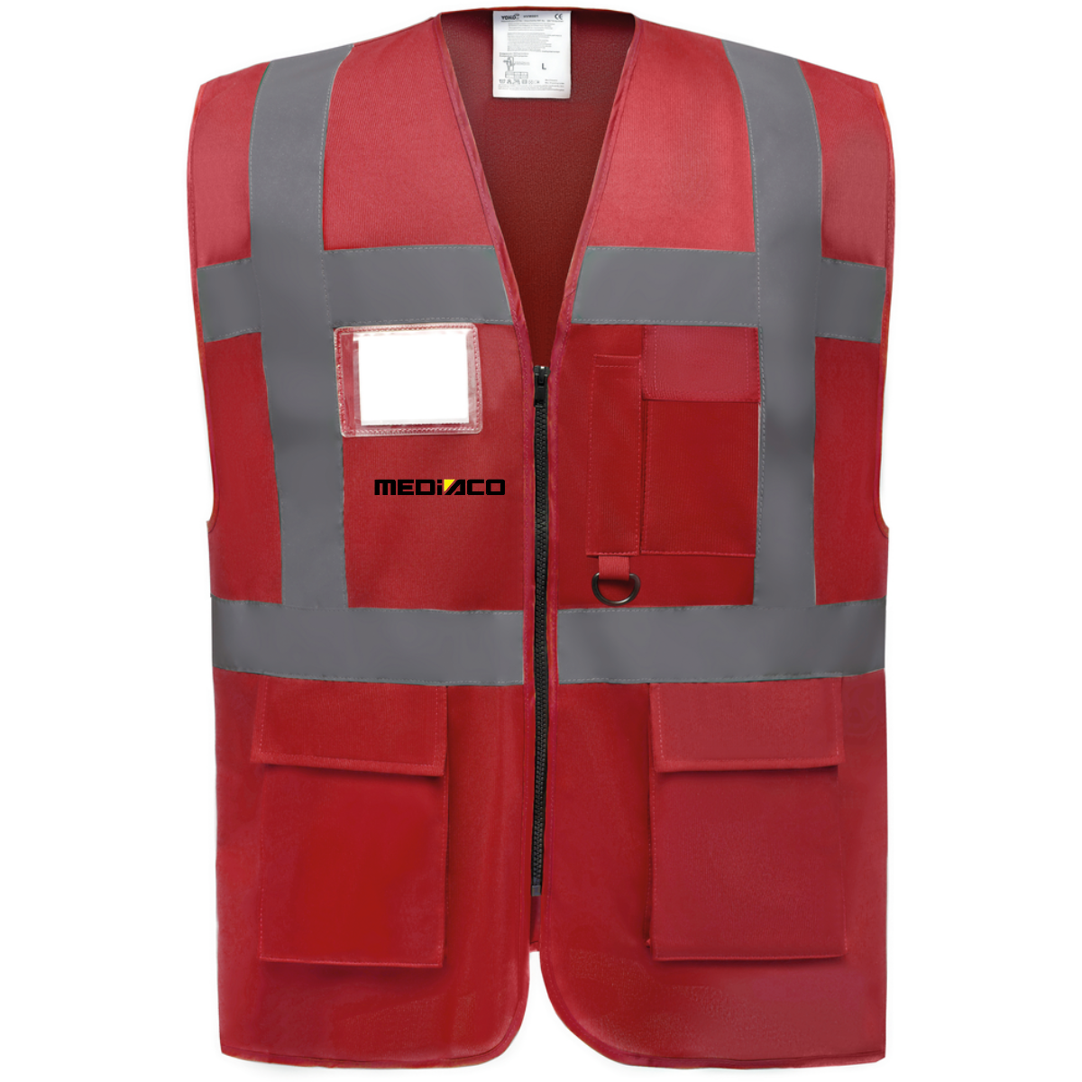 Gilet HV multipoches zippé rouge avec logo "MEDIACO" - V7751